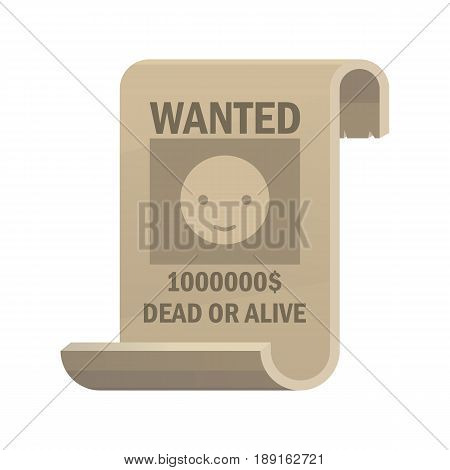 Wanted dead or alive icon. Vintage western poster with cowboy smiley face. Vector flat illustration