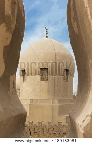 Ibn Tulun Mosque in Cairo, Egypt.  The Mosque is the oldest Mosque in the city and the mosque's original inscription slab identifies the date of completion as 265 AH or 879 AD.