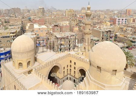 Ibn Tulun Mosque in Cairo, Egypt.  The Mosque is the oldest Mosque in the city and the mosque's original inscription slab identifies the date of completion as 265 AH or 879 AD.