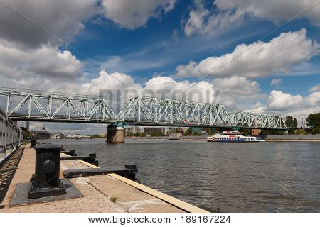 Embankment Of Moscow River Near Railroad Bridge, Moscow, Russia