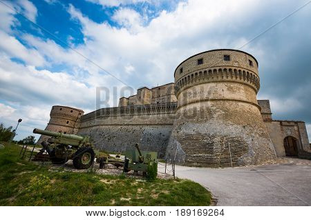Medieval old fortress of in San Leo town of the Marche regions in Italy next to Rimini
