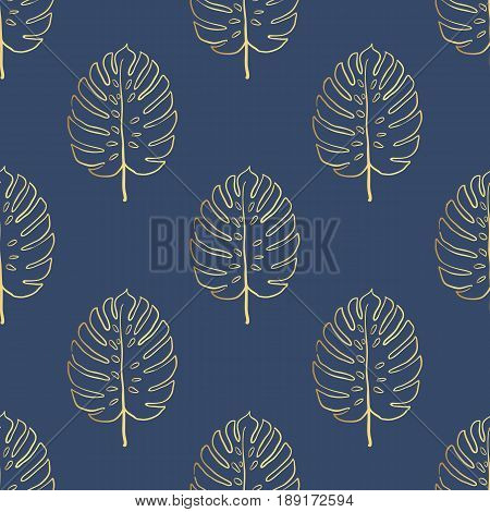 Seamless vector tropical pattern. Tropical gold leaves jungle leaves. Beautiful seamless vector fashionable chic abstract tropical floral pattern background
