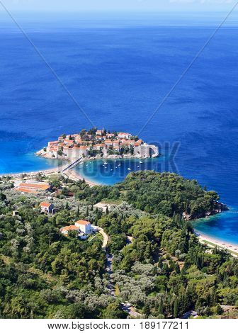 Sveti Stefan (St. Stefan) island-resort in Adriatic sea Montenegro