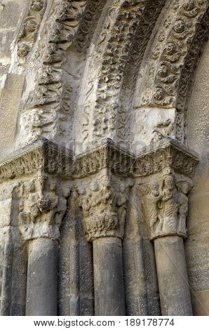 Detail north gate cathedral of Tudela Navarra Spain