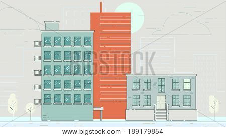 City Street stroke style illustration skyskrapers illustration