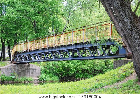 Pedestrian bridge over the river in the park