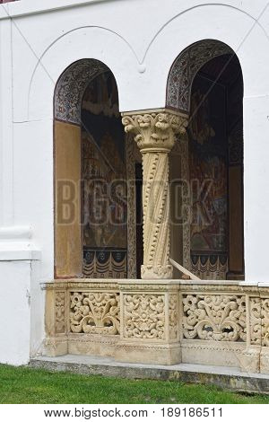 Detail of the Greek Orthodox religious complex of Sambata de Sus monastery in Transylvania Romania