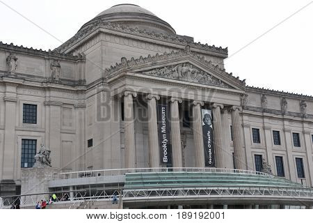 BROOKLYN, NEW YORK - APR 23: Brooklyn Museum in New York, as seen on April 23, 2017. At 560,000 square feet, the museum is New York City's third largest in physical size and holds an art collection with roughly 1.5 million works.
