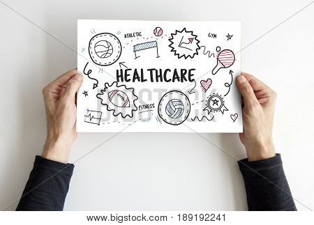 Hands holding banner network graphic overlay