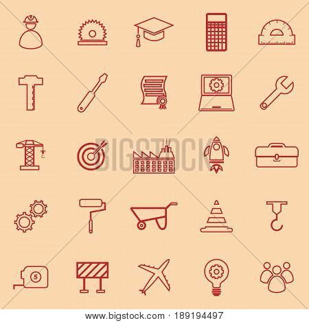 Engineering line color icons on orange background, stock vector