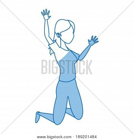 jumping happy woman in jeans and shirt image vector illustration