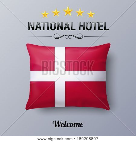 Realistic Pillow and Flag of Denmark as Symbol National Hotel. Flag Pillow Cover with Danish flag