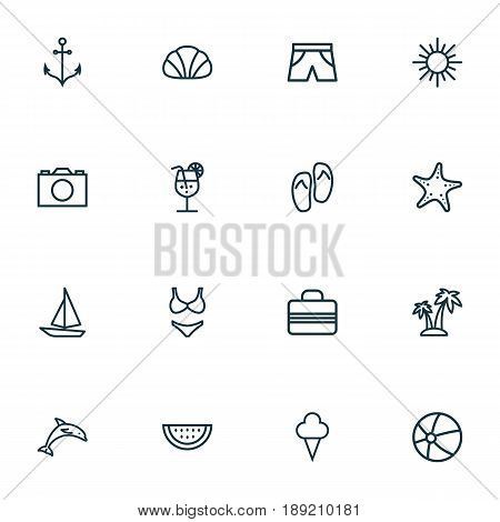 Sun Outline Icons Set. Collection Of Melon, Baggage, Ice Cream And Other Elements. Also Includes Symbols Such As Drink, Berry, Briefs.