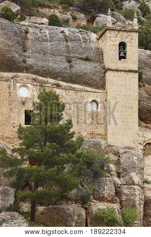 Sanctuary excavated on the rock. La Balma Castellon. Spanish heritage