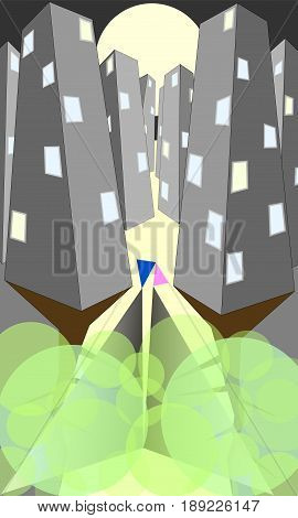 City, people, nature / Relationships Between man, city and nature / vector