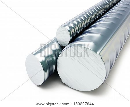 Rolled metal products on a white background 3D illustration