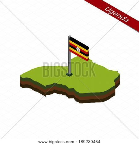 Uganda Isometric Map And Flag. Vector Illustration.