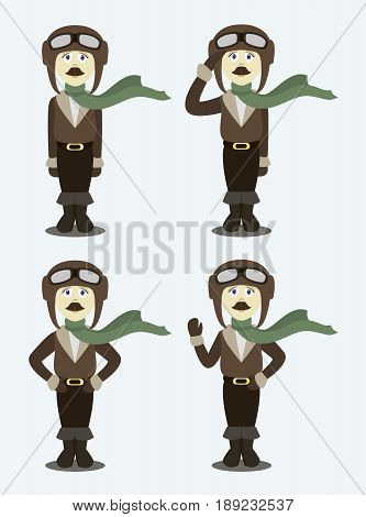 Pilot set in uniform flat design style, isolated on lighht background. Avatars pilot. Vector illustration.