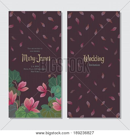 Template for wedding invitation or greeting card with floral frame and a space for text.The illustration can be used for Thank you,Birthday,Valentines or Mother's Day cards.