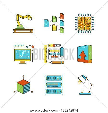 Vector minimal lineart flat technology icon set