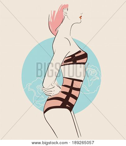 Beautiful woman wearing sexy lingerie. Vector illustration eps 10