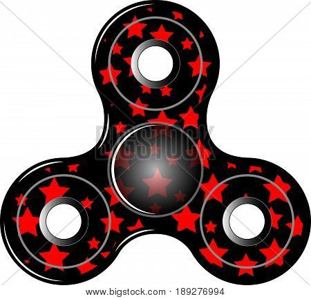 Fidget spinner icon - toy for stress relief and improvement of attention span. Filled black and red stars