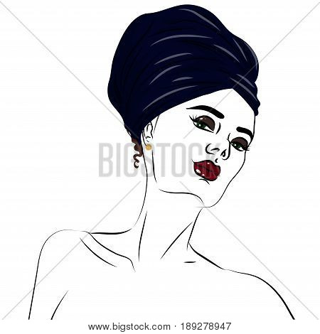 Young beauty woman portrait isolated on white. Vector illustration