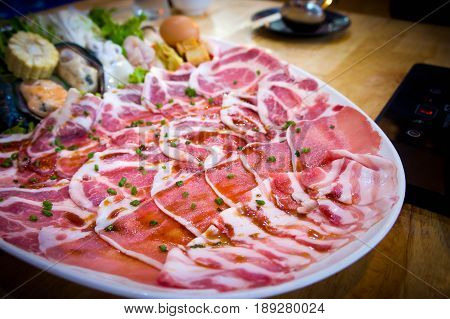 Meat sliced in Shabu restaurant , food shabu style