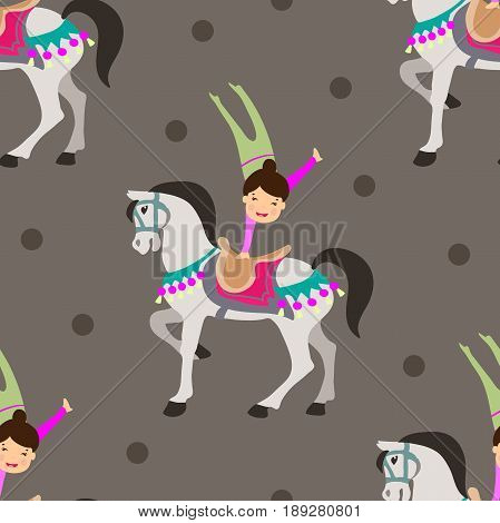 Retro circus seamless vector pattern. Circus horse