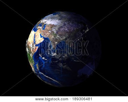 Planet Earth On Black Background View From Space 3D