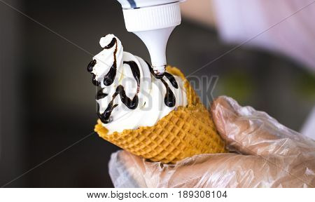 Preparation Of Ice Cream In A Waffle Cup