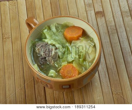 Russian   cuisine green cabbage shchi. close up