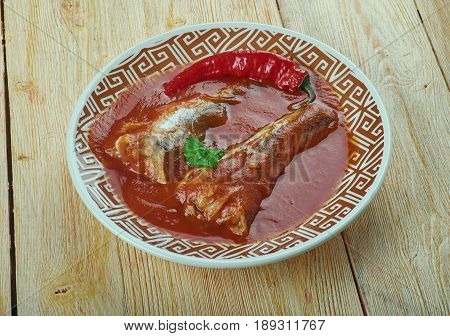 Kerala-style fish curry - Meen Curry. close up