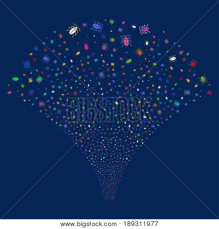 Cucaracha salute stream. Vector illustration style is flat bright multicolored iconic symbols on a blue background. Object source fountain created from random icons.