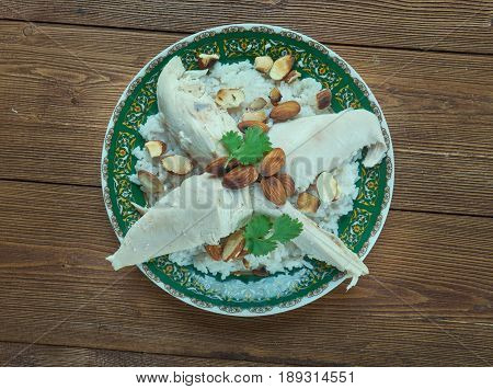 Lebanese Chicken and Rice Riz bi-Djaj. close up