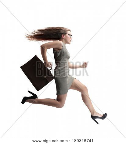 Elegant businesswoman running fast