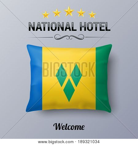 Realistic Pillow and Flag of Saint Vincent and the Grenadines as Symbol National Hotel. Flag Pillow Cover with flag colors