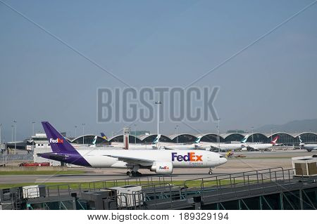 HongKong China - MAY 17 2017 : Fedex MD11 at Hongkong Airport.
