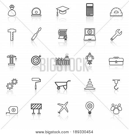 Engineering line icons with reflect on white background, stock vector