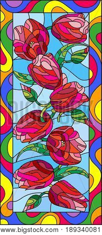 Illustration in stained glass style with tulips on light background vertical orientation