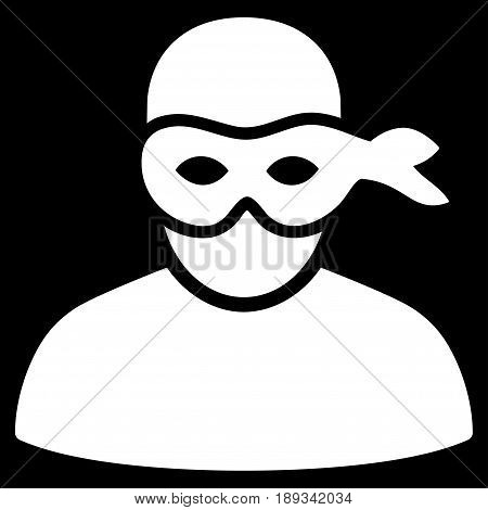 White Anonimious Thief interface toolbar icon. Vector pictograph style is a flat symbol on diagonal hatch transparent background.