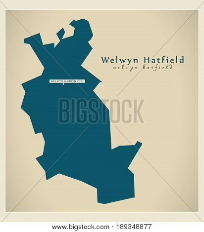 Modern Map - Welwyn Hatfield District Uk Illustration