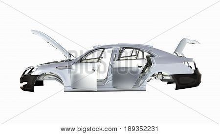 Body Car With No Wheel Without Shadow On White Background 3D Side View