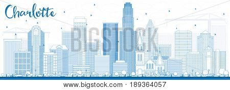 Outline Charlotte Skyline with Blue Buildings. Business Travel and Tourism Concept with Modern Architecture. Image for Presentation Banner Placard and Web Site.