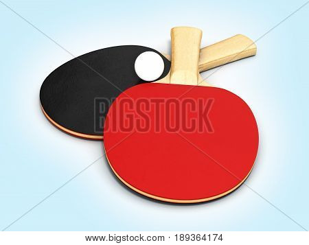 Ping-pong Rackets With Ball On Blue Gradeint Background 3D