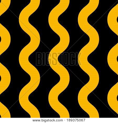 Seamless yellow and black vertical pattern noodles pasta. Curves wavy lines. Vector illustration.