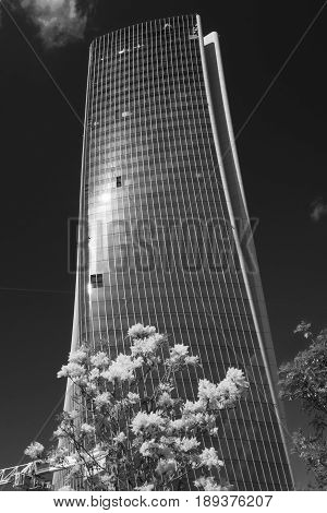 MILAN, ITALY - APRIL 17, 2016: Milan (Lombardy Italy): the skyscraper known as Generali Tower in the new Citylife area (Tre Torri)