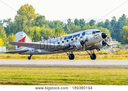 Douglas Dc-3 Ready For Take Off. Russia. Moscow August 2015.