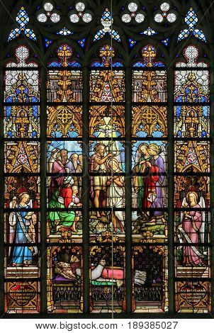 Stained Glass - Baptism Of Jesus In The River Jordan By Saint John The Baptist