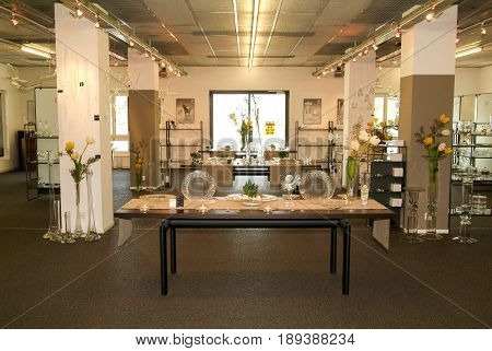 Hergiswil, Switzerland - 26 april 2008: Esposition of glasses at the industry of Glasi Hergiswil in Switzerland